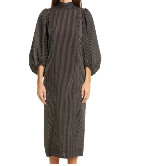 Ganni Dress | Ganni Balloon Sleeve Gingham Seersucker - Picture 2 of 3